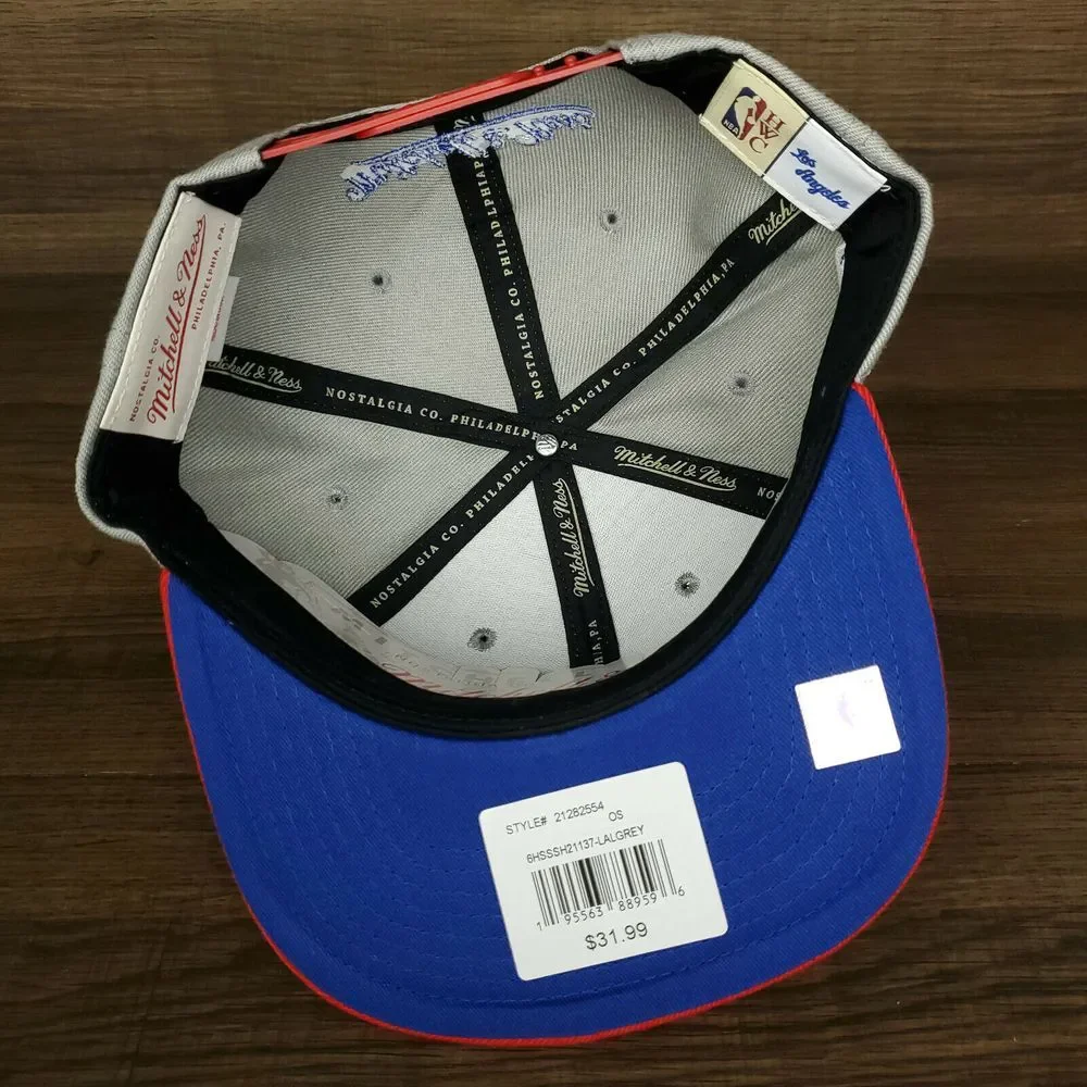 LA Lakers Mitchell & Ness NBA Snapback Hat Cap Script 3D Logo‎ Grey Red NWT